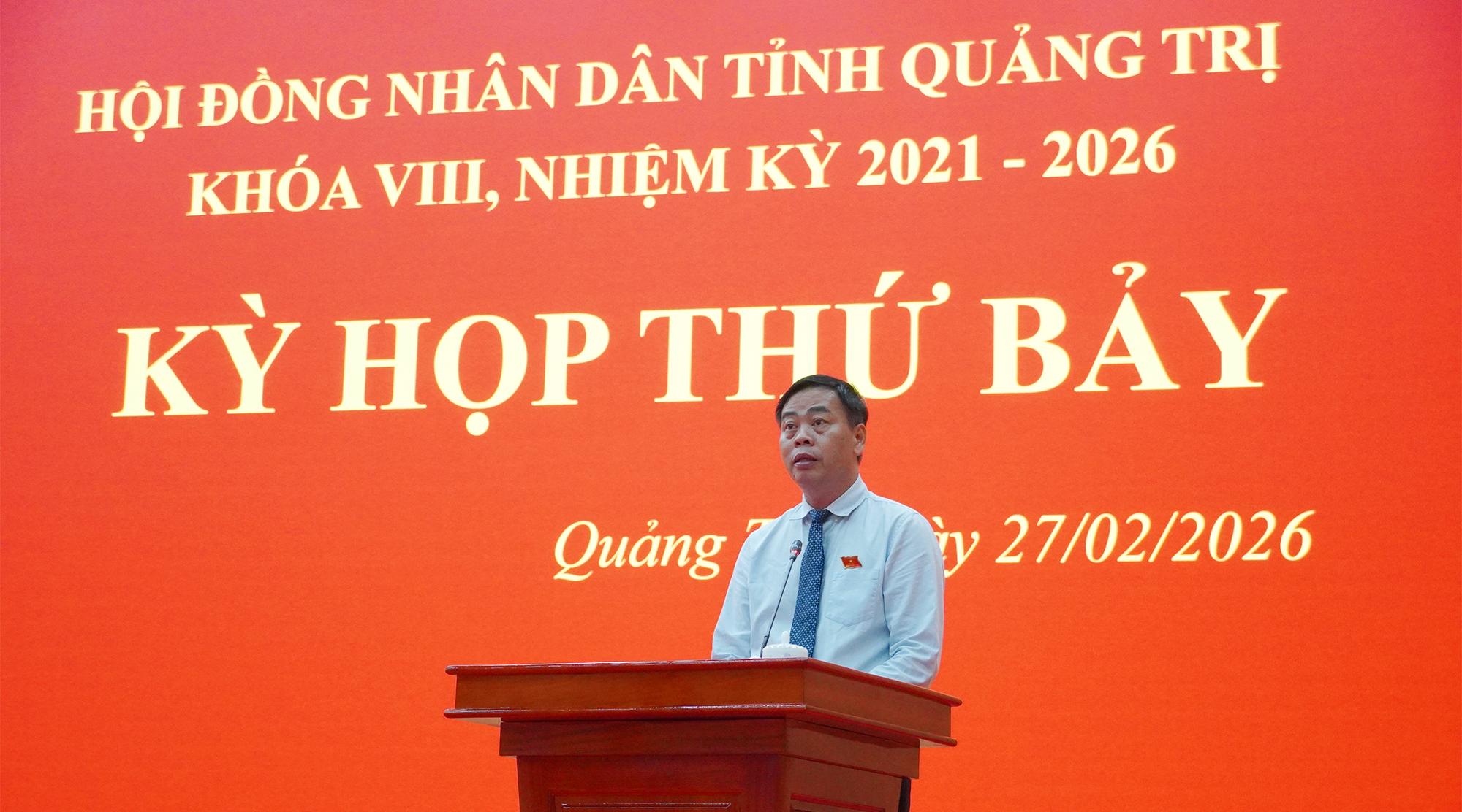 Ph&oacute; B&iacute; thư Tỉnh uỷ, Chủ tịch HĐND tỉnh Quảng Trị Nguyễn Đăng Quang ph&aacute;t biểu khai mạc kỳ họp.