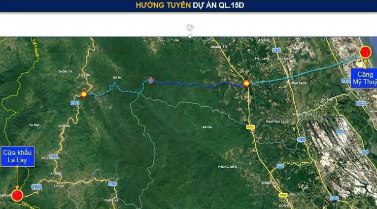 Hướng tuyến Quốc lộ 15D đoạn từ cao tốc Cam Lộ- La Sơn đến đường Hồ Chí Minh Tây nhà đầu tư đề xuất