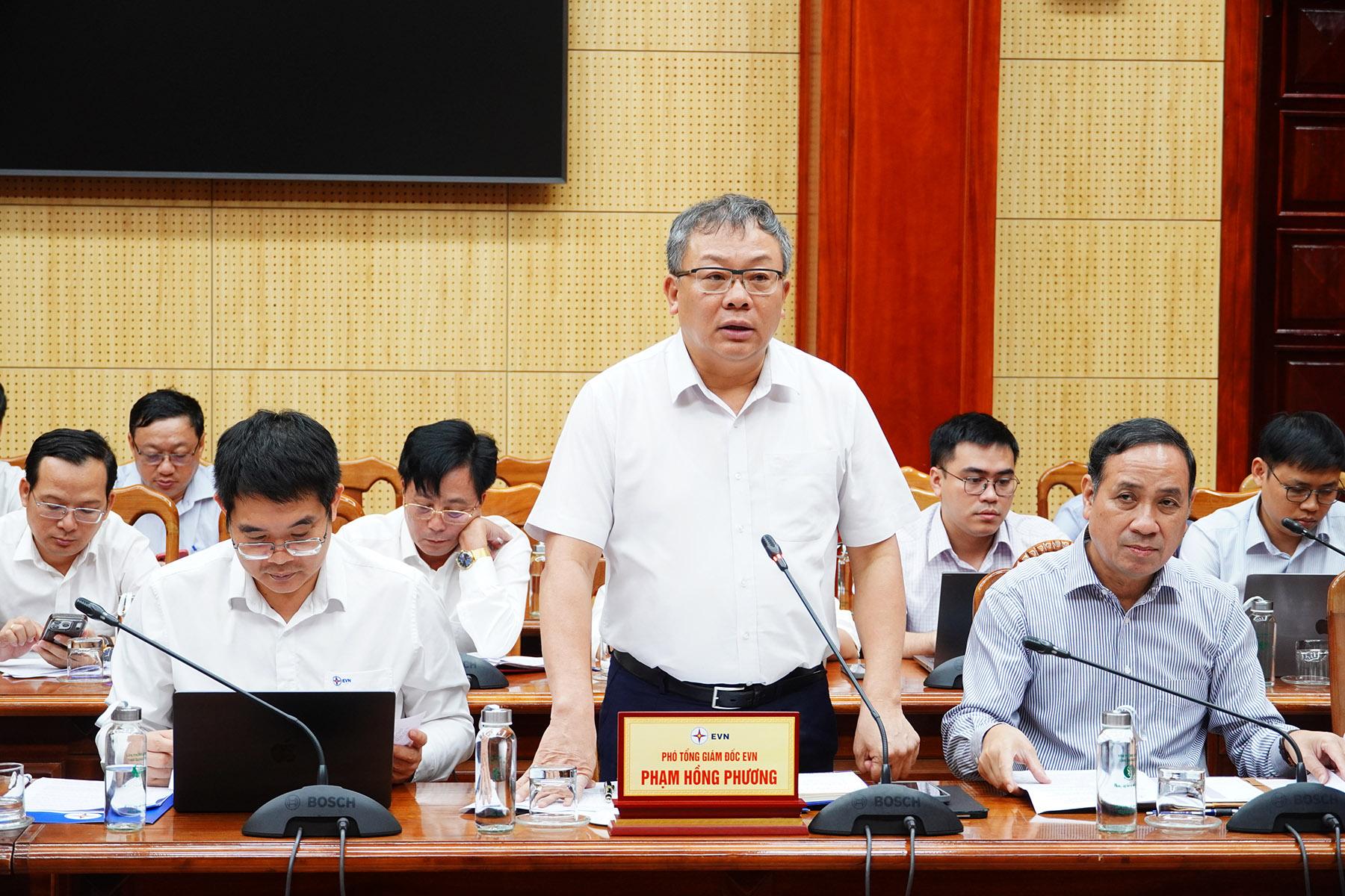 Phó Tổng Giám đốc Tập đoàn Điện lực Việt Nam Phạm Hồng Phương phát biểu tại buổi làm việc.