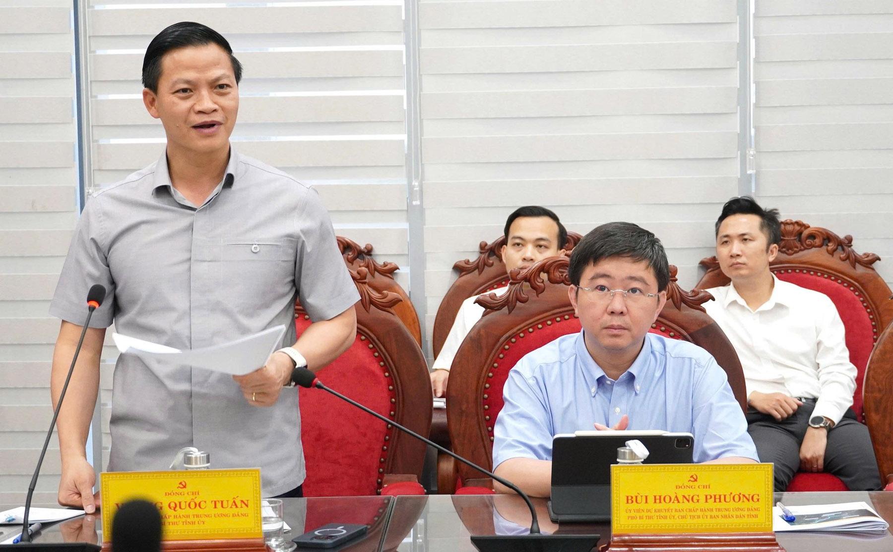 B&iacute; thư Tỉnh uỷ Quảng Trị Vương Quốc Tuấn ph&aacute;t biểu kết luận tại buổi l&agrave;m việc. Ảnh: Hồng Mến