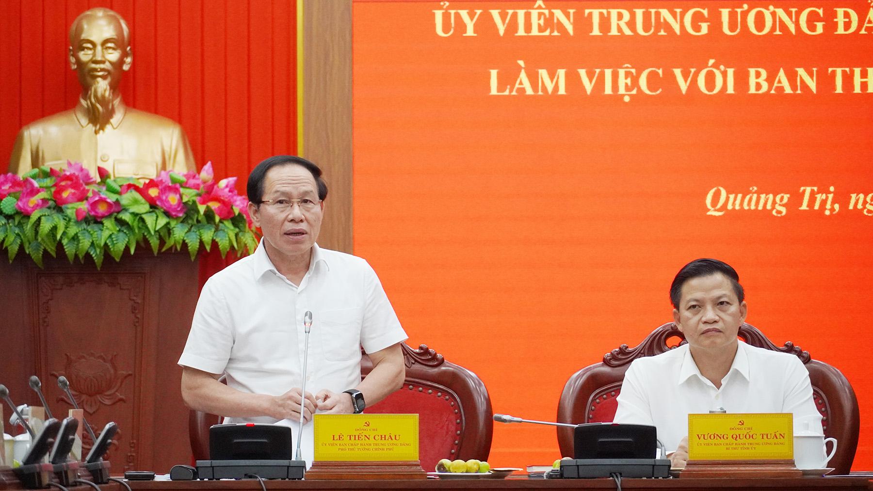 Phó Thủ tướng Chính phủ Lê Tiến Châu làm việc với Ban Thường vụ Tỉnh ủy Quảng Trị. Ảnh: Hồng Mến