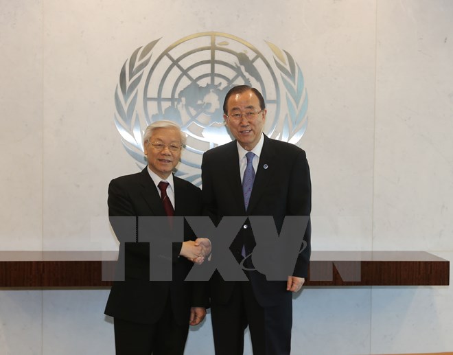 Tổng Thư ký Liên hợp quốc Ban Ki-moon đón Tổng Bí thư Nguyễn Phú Trọng