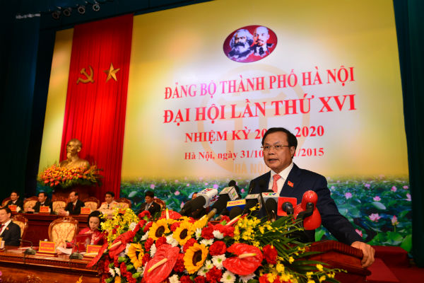 Ông Phạm Quang Nghị phát biểu tại phiên khai mạc Đại hội Đảng bộ TP. Hà Nội