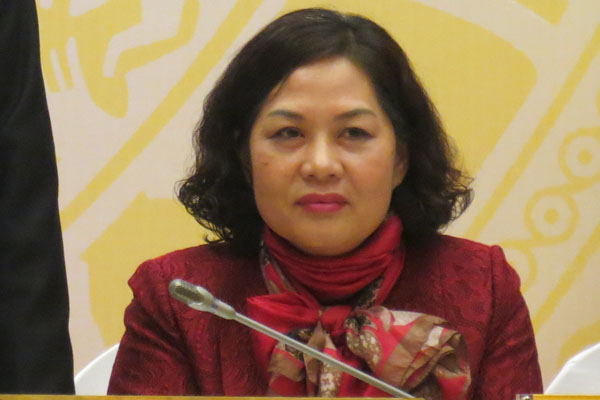 Phó Thống đốc Nguyễn Thị Hồng tại cuộc Họp báo Chính phủ thường kỳ tháng 1/2016 (Ảnh: K.T)