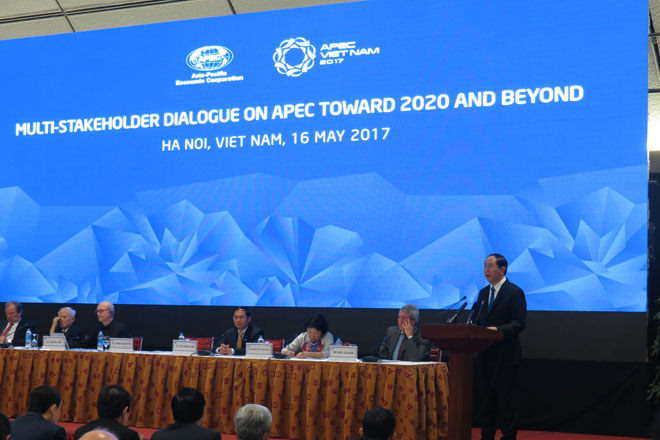 Chủ tịch nước Trần Đại Quang phát biểu tại Đối thoại nhiều bên về APEC hướng tới 2020 và tương lai (Ảnh: K.T)
