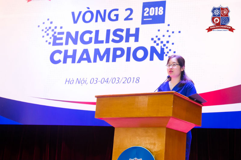 Bà Nguyễn Thị An Quyên, Giám đốc hệ thống IvyPrep Education khu vực phía Bắc phát biểu tuyên bố khai mạc Vòng 2 cuộc thi English Champion 2018