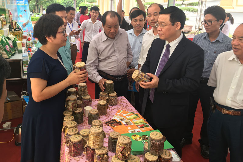 Phó Thủ tướng Vương Đình Huệ thăm các gian hàng trưng bày tại Hội nghị