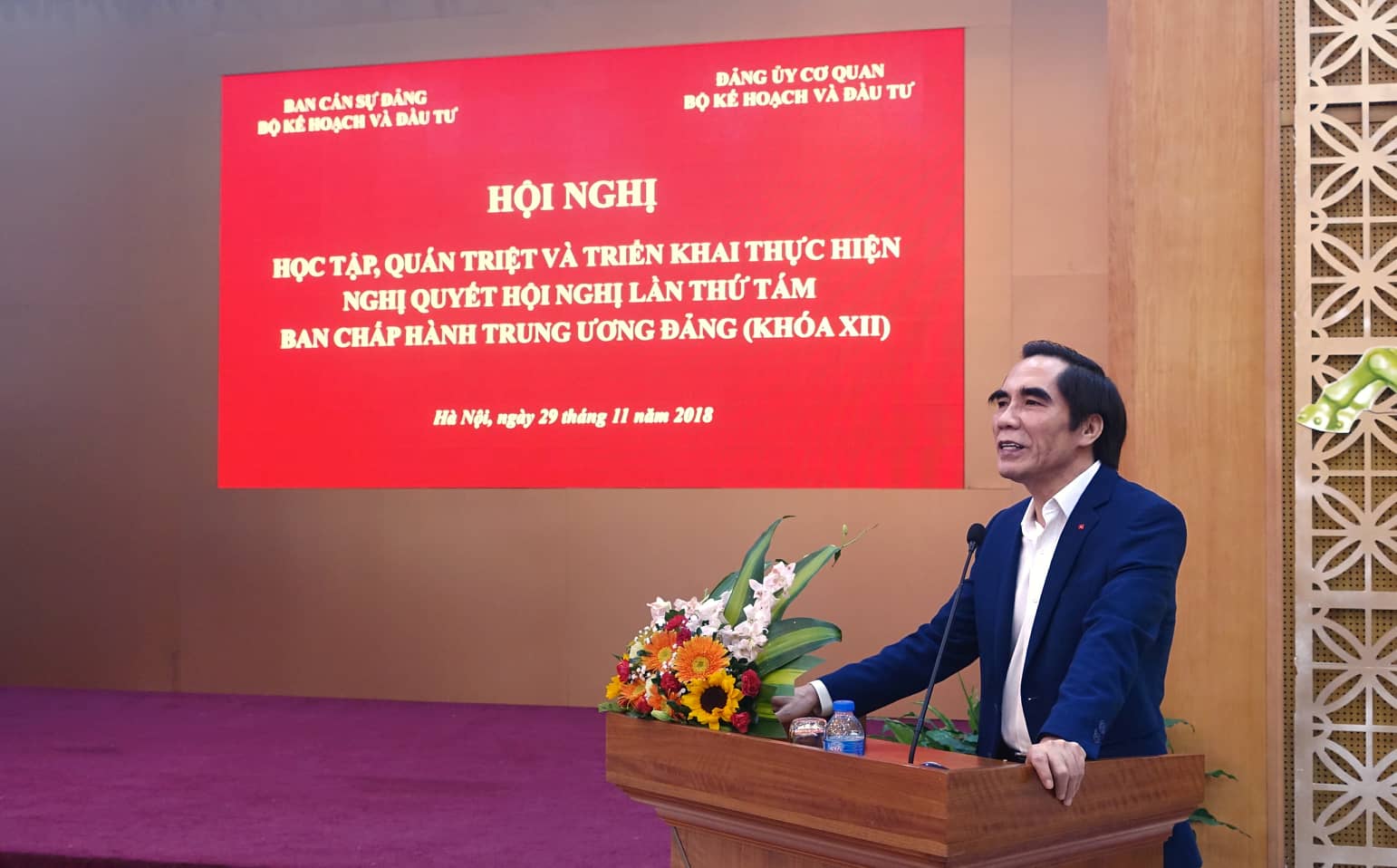Ông Nguyễn Văn Trung - Bí thư Đảng ủy, Thứ trưởng Bộ Kế hoạch và Đầu tư phát biểu khai mạc Hội nghị (Ảnh: Chí Cường)