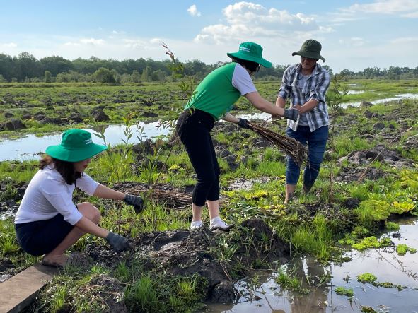 Đại diện các doanh nghiệp, tổ chức tham gia Dự án trồng rừng tại Khu bảo tồn Đất ngập nước Láng Sen.