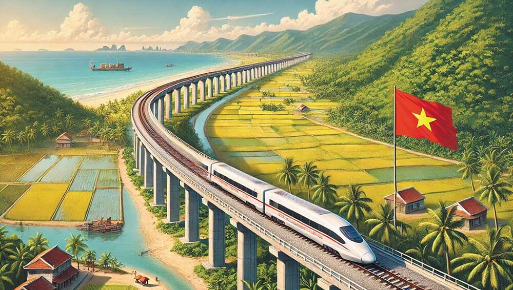 Đường sắt tốc độ cao trên trục Bắc - Nam, ảnh minh họa, tạo từ AI
