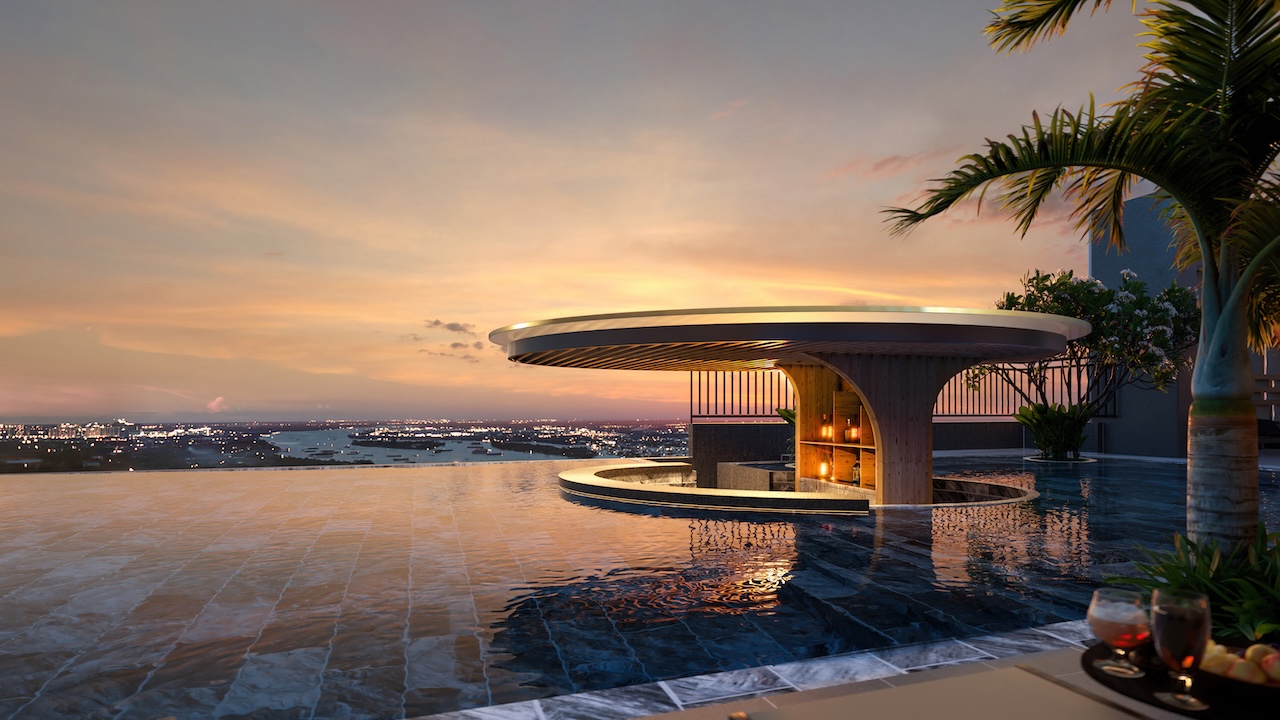 Phối cảnh Pool Bar trên tầng 40 The Gió Riverside