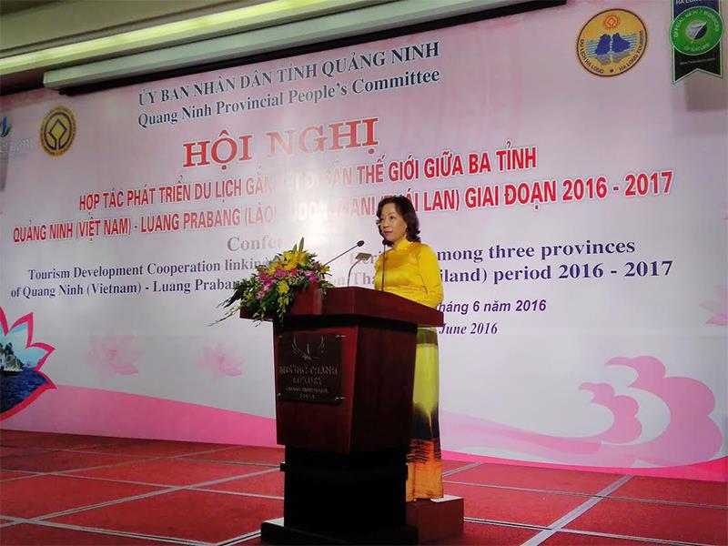 Bà Vũ Thị Thu Thủy, Phó Chủ tịch UBND tỉnh Quảng Ninh phát biểu tại Hội nghị.