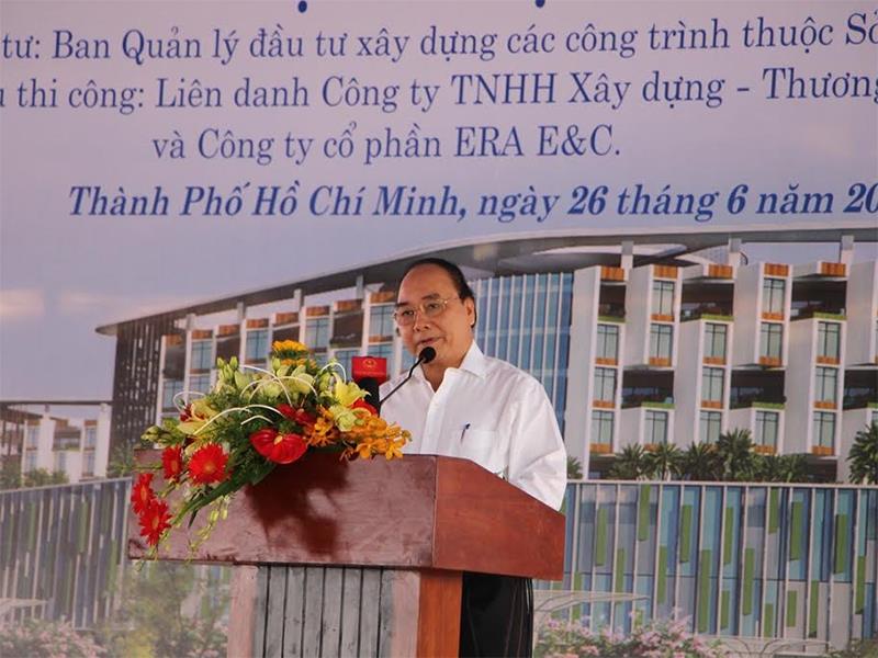 Thủ tướng Chính phủ Nguyễn Xuân Phúc phát biểu lễ động thổ Dự án. Ảnh Gia Huy