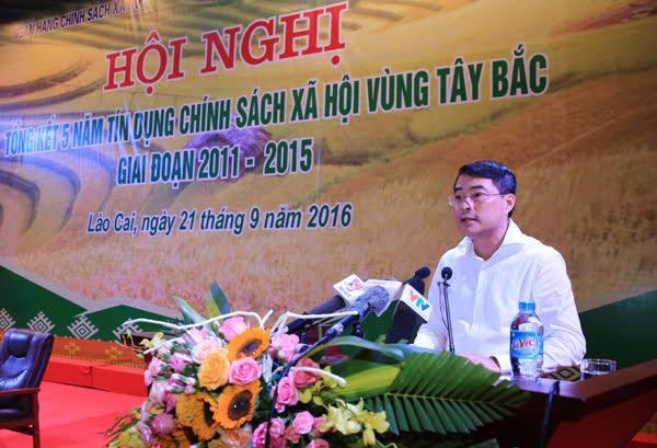 Ông Lê Minh Hưng, Thống đốc ngân hàng Nhà nước Việt Nam, Chủ tịch HĐQT ngân hàng Chính sách xã hội phát biểu tại Hội nghị.