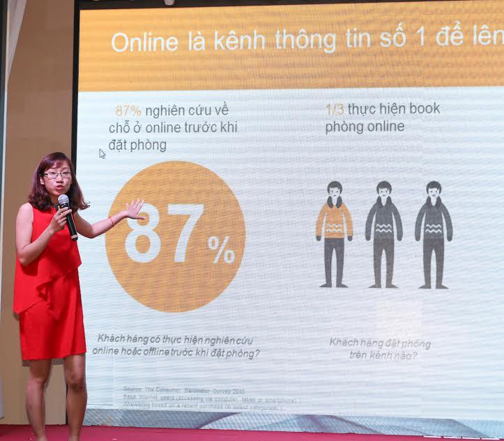 Bà Trà Đặng, đại diện Google Việt Nam dẫn chứng có 87% khách du lịch nghiên cứu về chỗ ở thông qua online trước khi đặt phòng