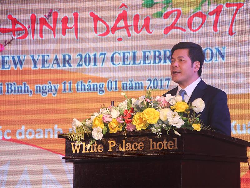 Chủ tịch UBND tỉnh Thái Bình phát biểu tại buổi gặp mặt chúc tết doanh nghiệp đầu xuân Đinh Dậu 2017.