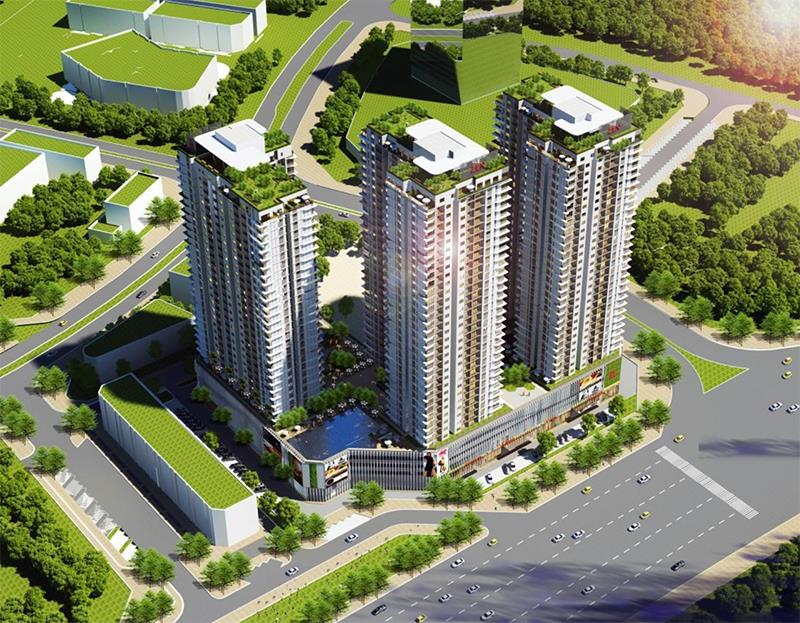 Phối cảnh Tòa chung cư cao tầng CT1 – Dự án Gamuda Garden do Phục Hưng Holdings làm Tổng thầu thiết kế và thi công.