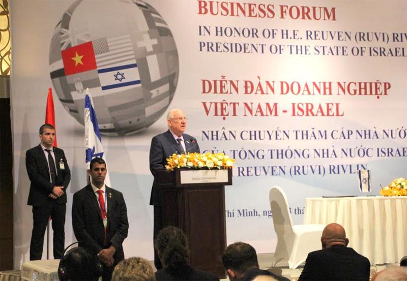 Tổng thống Isarel, ông Reuven Ruvi Rivlin phát biểu tại Diễn đàn doanh nghiệp Việt Nam-Isarel.
