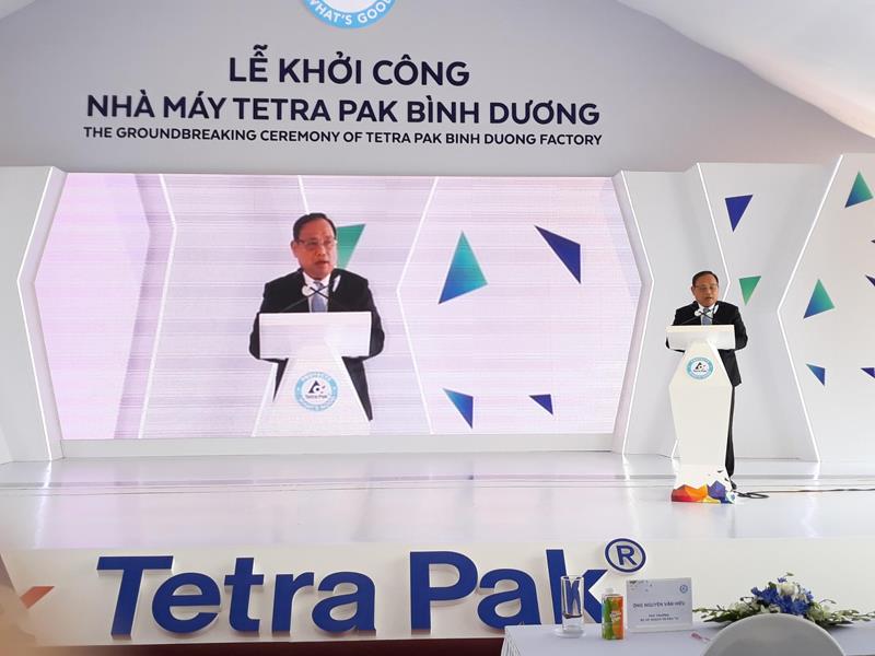 Thứ trưởng Bộ KH&ĐT phát biểu tại buổi lễ khởi công xây dựng nhà máy Tetra Pak