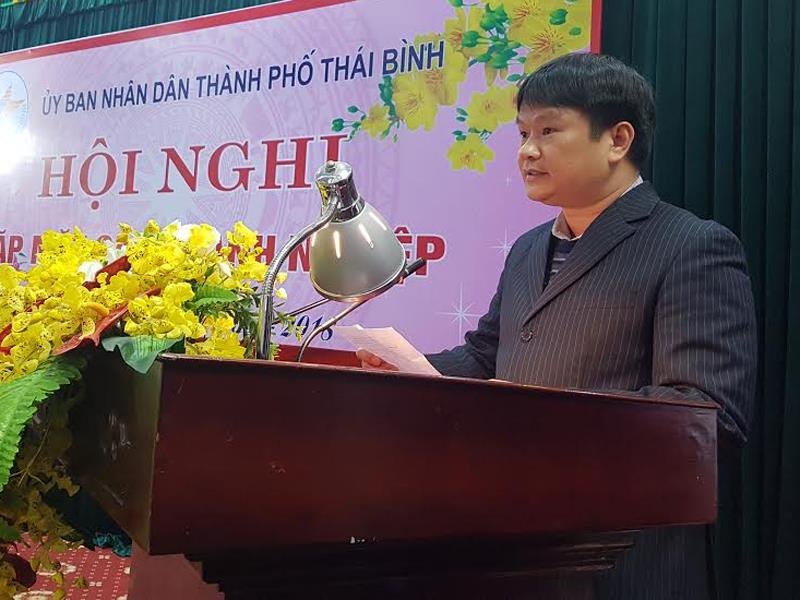 Trưởng Ban vận động thành lập HHDN Thành phố Thái Bình Vũ Mạnh Hoàn Tổng giám đốc Công ty TNHH Hưng Thịnh phát biểu nhận nhiệm vụ.