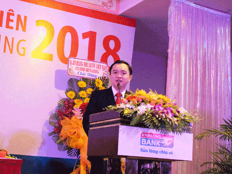 Ông Lê Khắc Gia Bảo – Tân Chủ tịch HĐQT Kienlongbank đại diện HĐQT Kienlongbank nhiệm kỳ 2018 – 2022 phát biểu nhận nhiệm vụ tại ĐH.