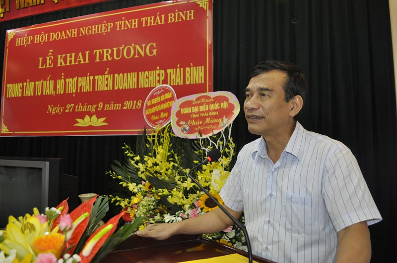 Chủ tịch UBND tỉnh Thái Bình, ông Đặng Trọng Thăng phát biểu chỉ đạo tại lễ khai trương Trung tâm Tư vấn, hỗ trợ phát triển doanh nghiệp Thái Bình.