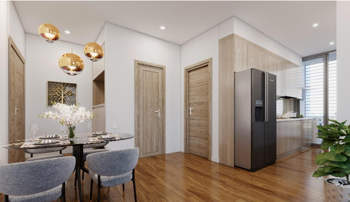 Các căn hộ của Eco Green đều được phủ sàn gỗ loại dày nhất 12mm cho 100% diện tích. Bếp và máy hút mùi đến từ thương hiệu Teka/Bosh, kính hộp Solar Control 2 lớp chống nóng, chống ồn…