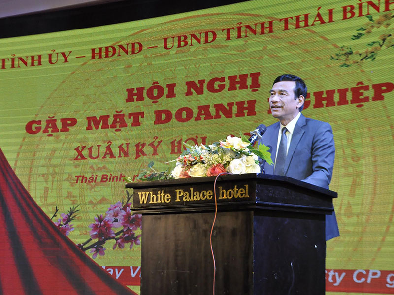 Chủ tịch UBND tỉnh Thái Bình Đặng Trọng Thăng phát biểu tại Hội nghị gặp mặt chúc tết cộng đồng doanh nghiệp Tết Kỷ Hợi 2019.