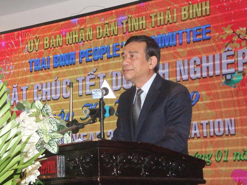 Chủ tịch UBND tỉnh Thái Bình Đặng Trọng Thăng phát biểu tại buổi gặp mặt, chúc Tết các doanh nghiệp FDI trên địa bàn tỉnh.