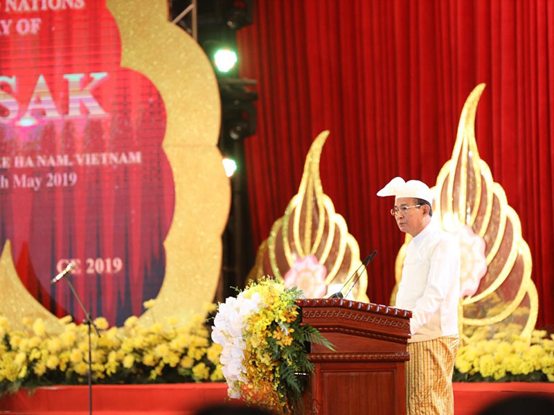 Tổng thống Cộng hòa Liên Bang Myanmar Win Myint phát biểu tại Lễ khai mạc.
