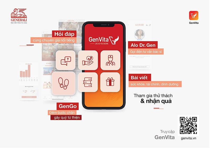 GenVita là một hệ sinh thái kỹ thuật số chăm sóc sức khỏe mang tính đột phá do Generali Việt Nam đầu tư phát triển và cung cấp cho người dùng hoàn toàn miễn phí.