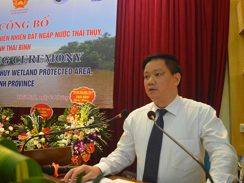Phó Chủ tịch UBND tỉnh Thái Bình Nguyễn Khắc Thận phát biểu tại lễ công bố.