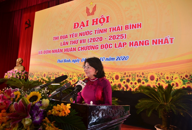 Phó Chủ tịch nước Đặng Thị Ngọc Thịnh phát biểu tại Đại hội thi đua yêu nước tỉnh Thái Bình lần thứ VII 