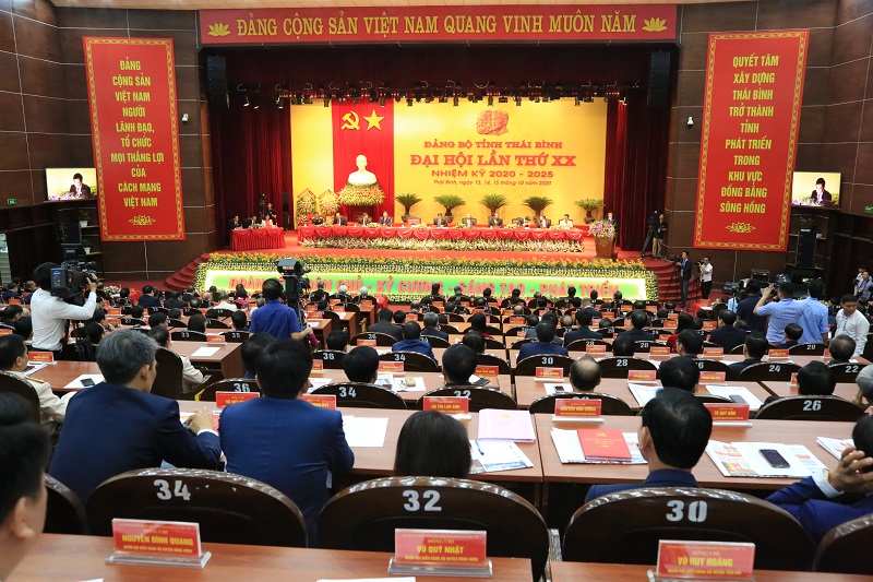 Toàn cảnh Đại hội Đảng bộ tỉnh Thái Bình lần thứ XX, nhiệm kỳ 2020 - 2025.