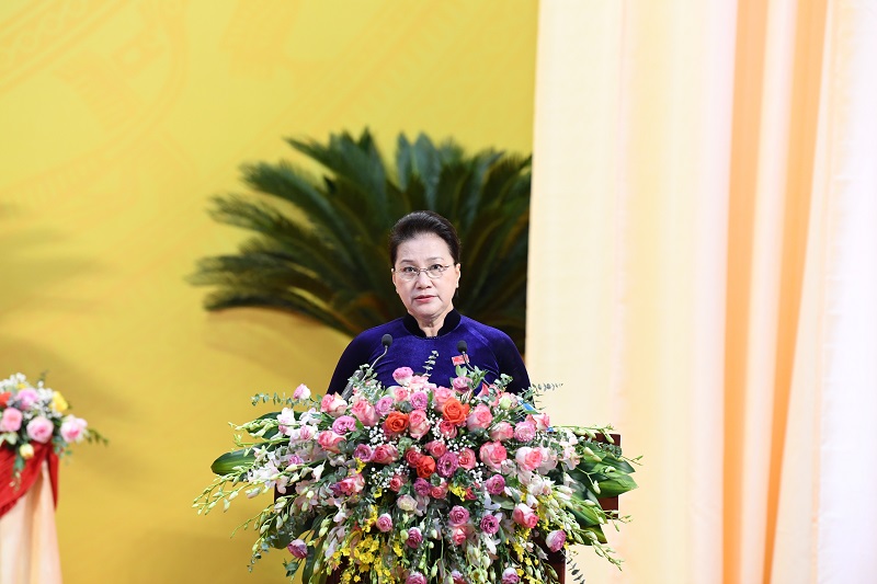 Bà Nguyễn Thị Kim Ngân, Chủ tịch Quốc hội phát biểu tại Đại hội.