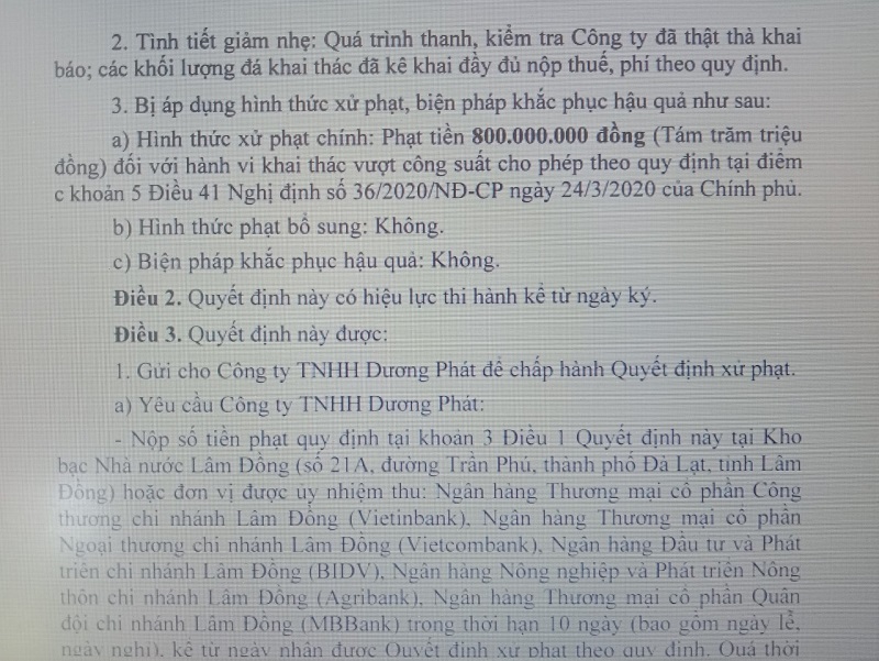 Công ty TNHH Hưng Phát bị xử phạt đến 800 triệu đồng.