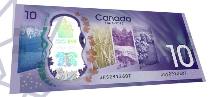 Mặt còn lại của tờ tiền in một số phong cảnh nổi bật của Canada. 
