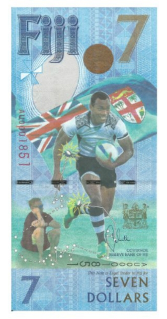 Việc phát hành một tờ tiền mệnh giá 7 đôla có vẻ kỳ lạ. Tuy nhiên, chính quyền Fiji đưa ra quyết định này nhằm kỷ niệm lần đầu tiên đất nước giành được huy chương vàng Olympic. Một mặt tờ tiền là hình đội trưởng đội bóng Rugby Sevens - Osea Kolinisau cùng huấn luyện viên Ben Ryan.