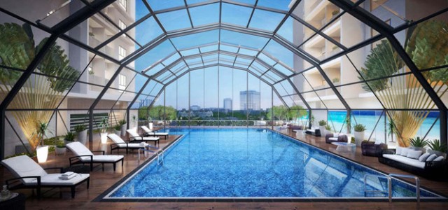 Bể bơi hầm 1 với phần mái kính nổi của Sky Central