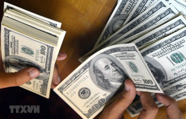 Kiểm đồng USD tại một cửa hàng đổi tiền ở Jakarta, Indonesia. (Nguồn: AFP/TTXVN)