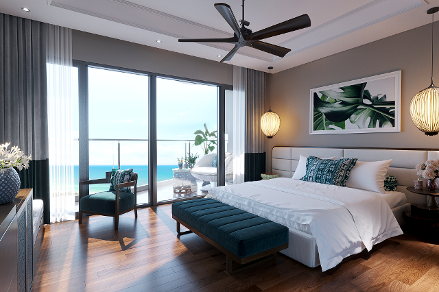 Các căn condotel tại Mövenpick Resort Waverly Phú Quốc có thiết kế sang trọng với 100% view biển và hồ