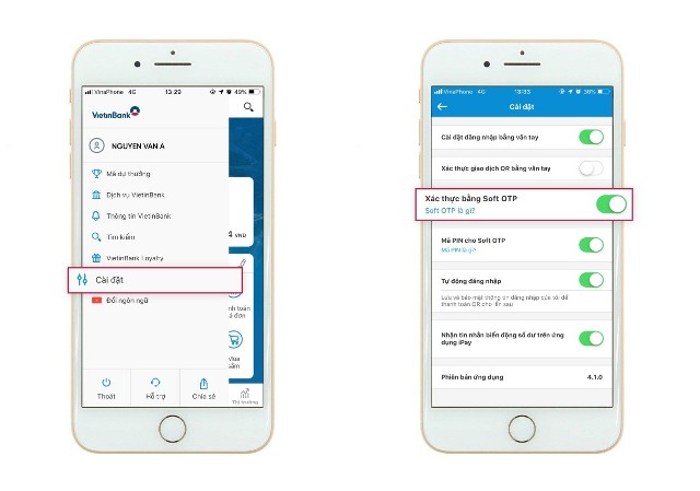 Khách hàng đăng ký Soft OTP trên VietinBank iPay Mobile (Mục cài đặt) để sử dụng giải pháp xác thực mới