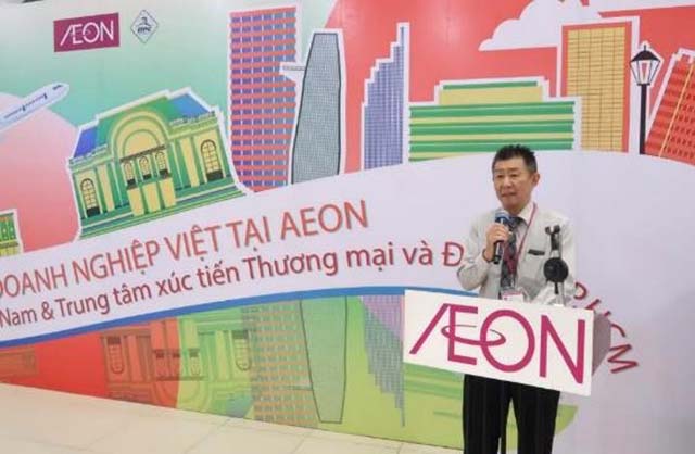 Ông Seo Fumio, Phó tổng giám đốc Khối Thu mua Công ty TNHH AEON Việt Nam phát biểu tại Lễ khai mạc Tuần lễ trưng bày