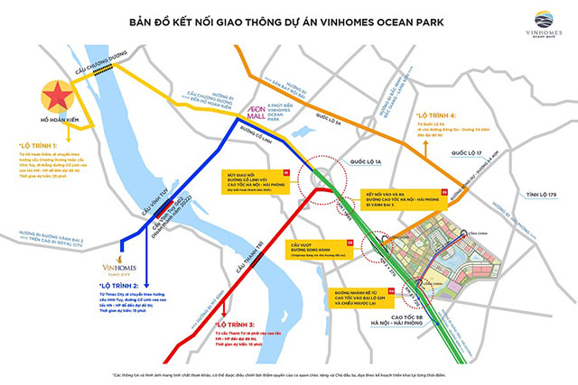 04 lộ trình di chuyển chính từ các khu vực đến trung tâm mới Vinhomes Ocean Park 