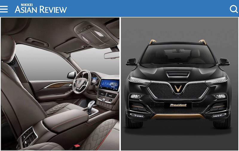 Hình ảnh nội thất và ngoại thất của mẫu xe VinFast President xuất hiện trên tờ Nikkei Asean Review.