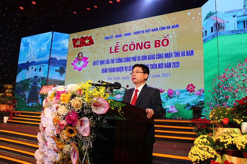 Chủ tịch UBND tỉnh Hà Nam Trương Quốc Huy phát biểu tại buổi lễ