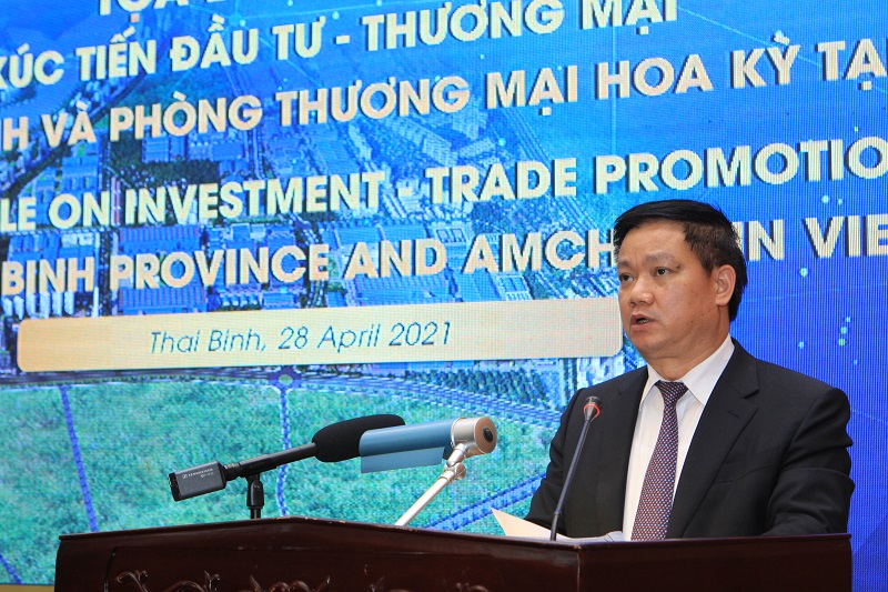 Chủ tịch UBND tỉnh Thái Bình Nguyễn Khắc Thận phát biểu tại Tọa đàm Kết nối xúc tiến đầu tư - thương mại Thái Bình và Hoa Kỳ