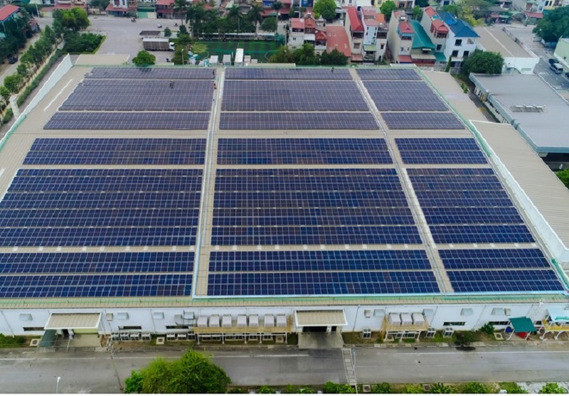 Hệ thống năng lượng mặt trời trên mái nhà của Tập đoàn Toyota Boshoku - nhà sản xuất hệ thống nội thất ô tô cao cấp trên thế giới có nhà máy tại tỉnh Vĩnh Phúc
