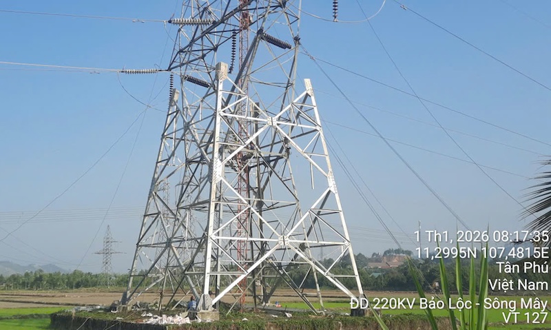 Thi công dựng cột Dự án đường dây 220kV Bảo Lộc – Sông Mây đoạn qua tỉnh Đồng Nai