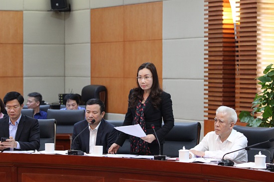 Bà Phạm Thu Xanh, Giám đốc sở Y tế Hải Phòng báo cáo tại cuộc họp